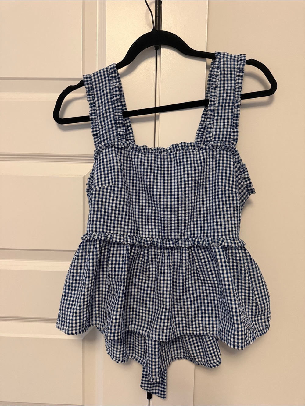 miami Blue Gingham Peplum Tank Top
